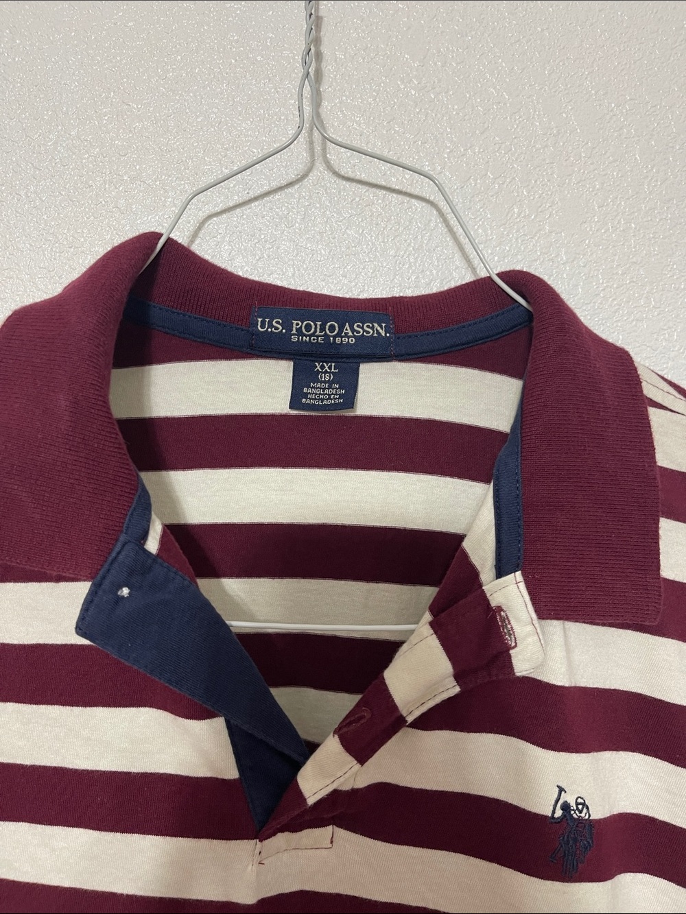 U.S. Polo Assn. Burgundy and Cream Striped Polo with Navy Trim - Picture 2 of 5